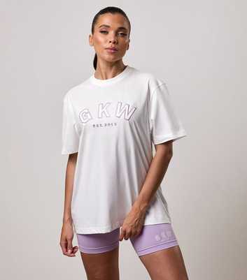 Gym King Cream Logo Embroidered Boyfriend Fit T-Shirt