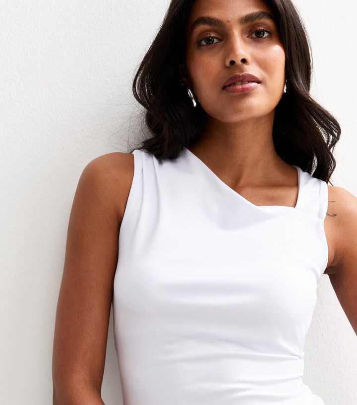 White Asymmetric Neckline Top | New Look