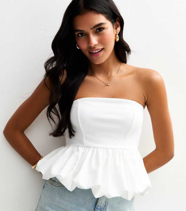 White Bubble Hem Bandeau Top