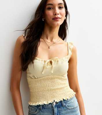 Yellow Check Print Frill Sleeve Shirred Cami Top