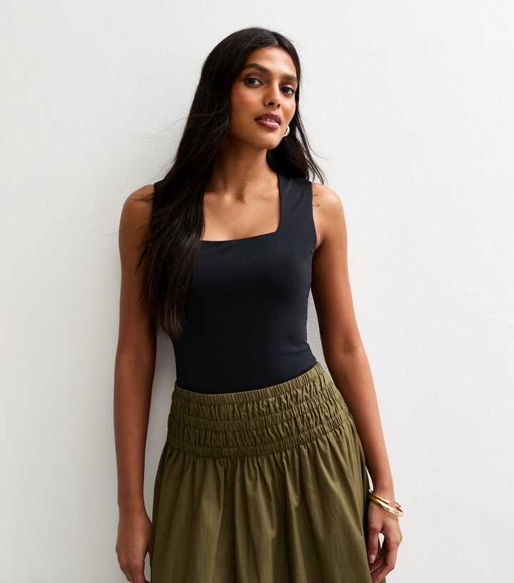Black Square Neck Bodysuit