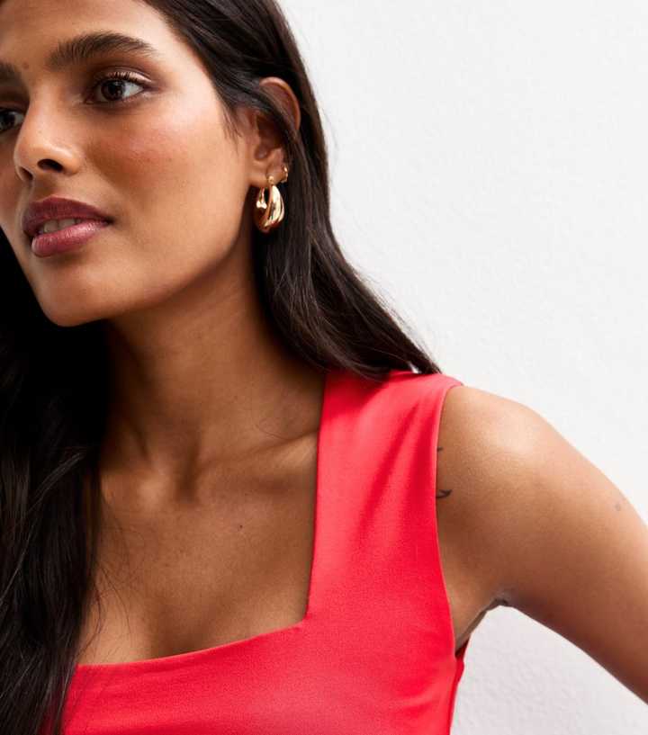 Red Square Neck Bodysuit