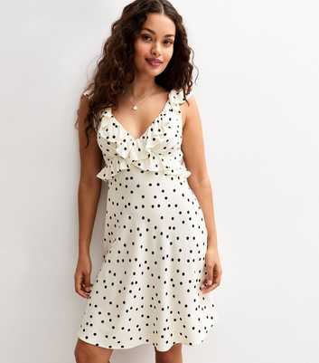 Petite White Spot Print Ruffle Mini Dress