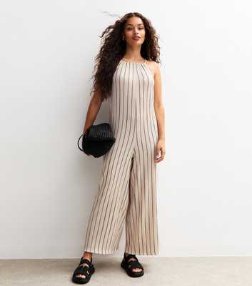 Petite Off White Stripe Textured Jumpsuit