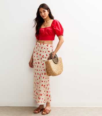 White Tomato Print Bias Cut Midi Skirt