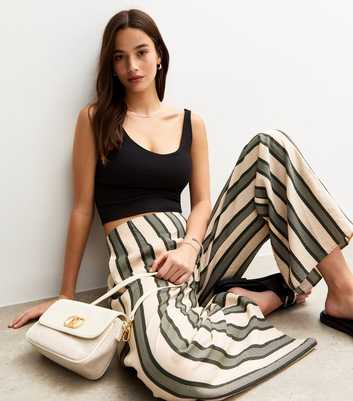 Off White Wide Stripe Print Wide Leg Trousers