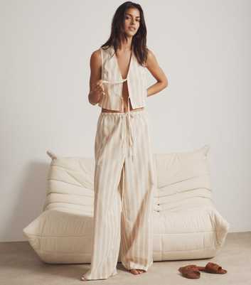 Cream Stripe Print Wide Leg Trousers