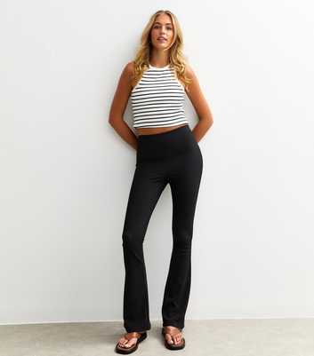 Tall Black Ribbed Flared Trousers