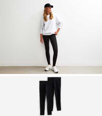 Tall Pack Of 2 Black Stretch Cotton Leggings