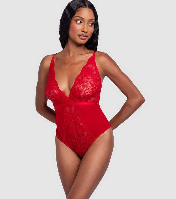 Dorina Red Lace Panelled Bodysuit