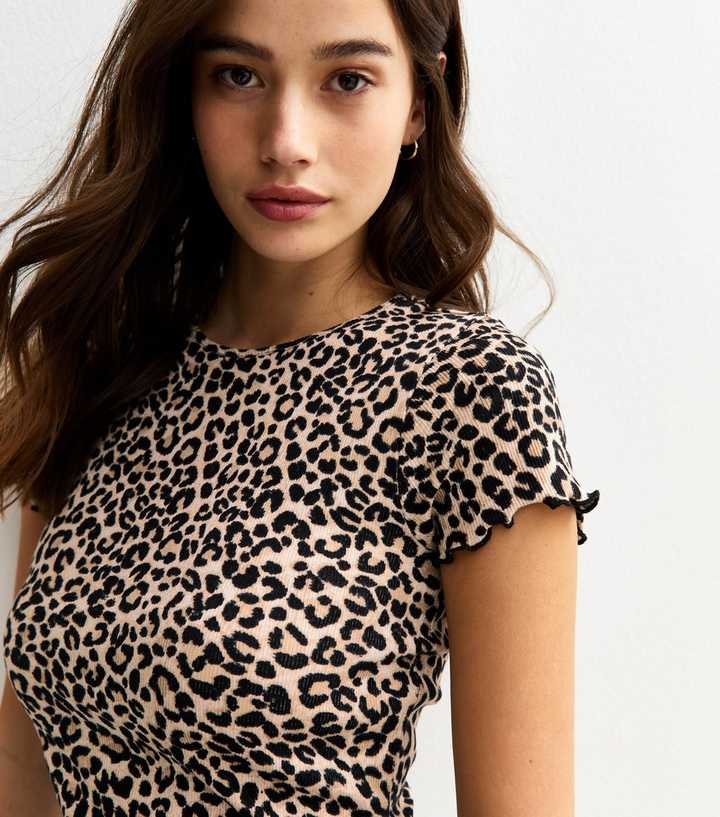Brown Leopard Print Ribbed Jersey Baby Tee