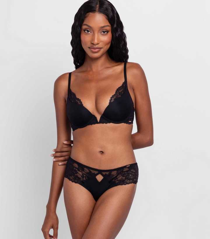 Dorina Black Lace Trimmed Plunge Bra