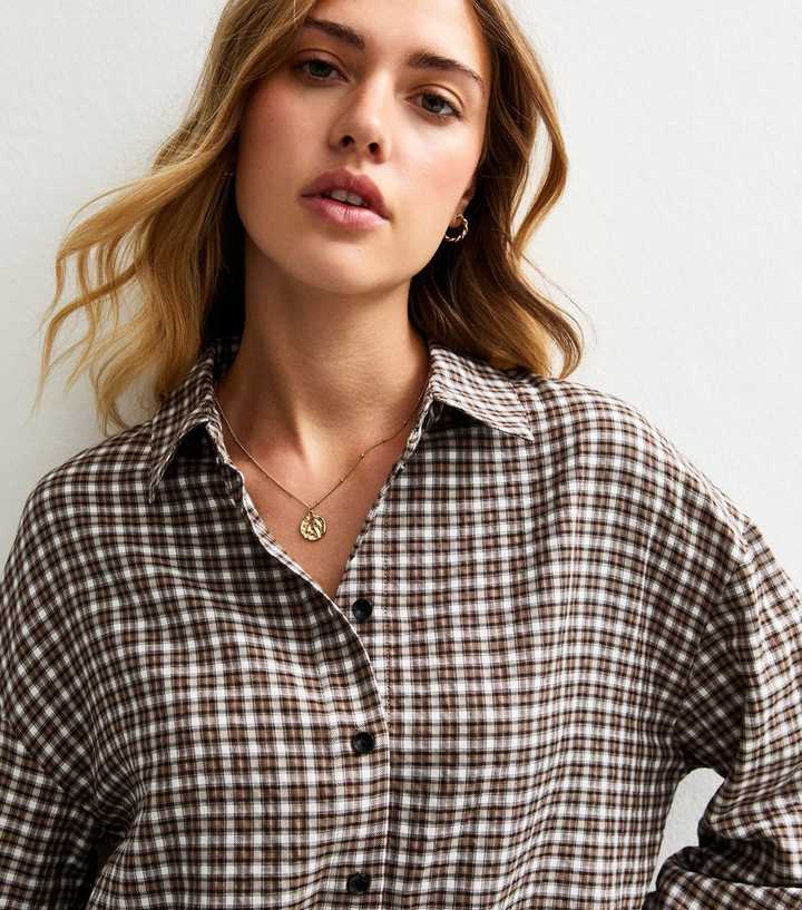 Brown Check Print Long Sleeve Shirt