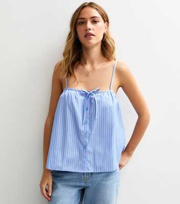 Blue Striped Poplin Button Cami Top