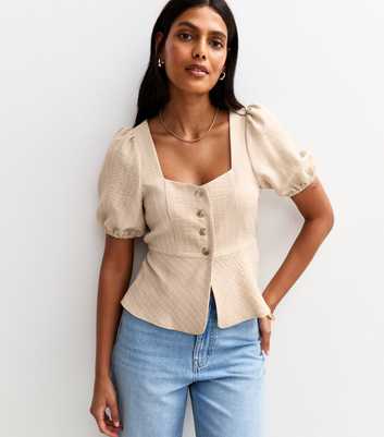 Brown Striped Button Up Top