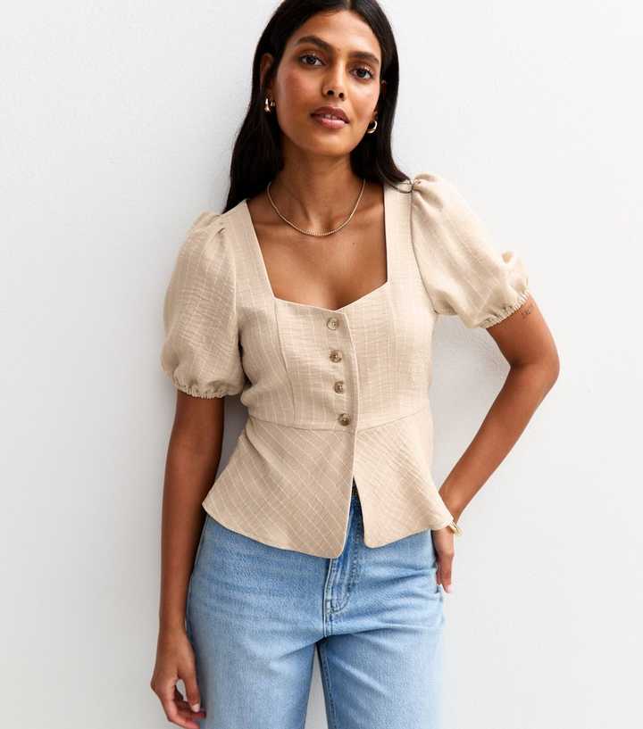 Brown Striped Button Up Top
