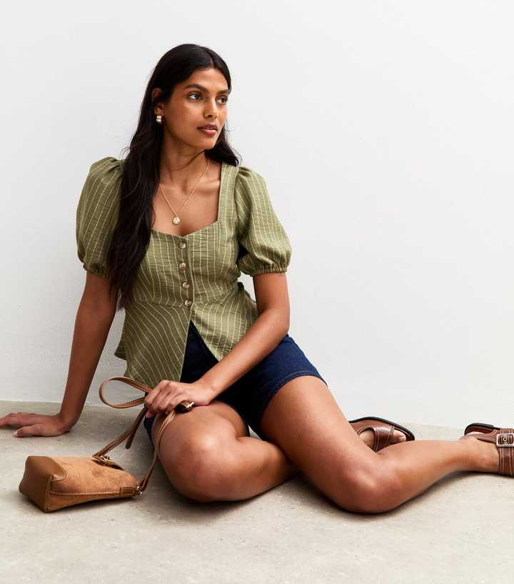 Green Striped Button Up Top