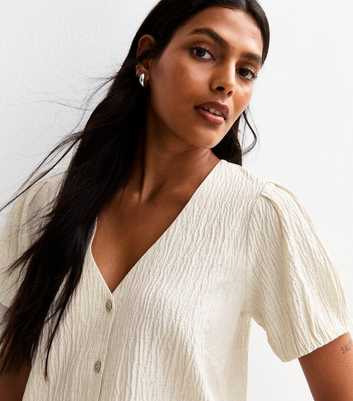 Stone Textured Button Front Short Sleeve Blouse