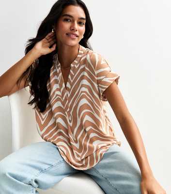  Brown Zebra Print V Neck Relaxed Top