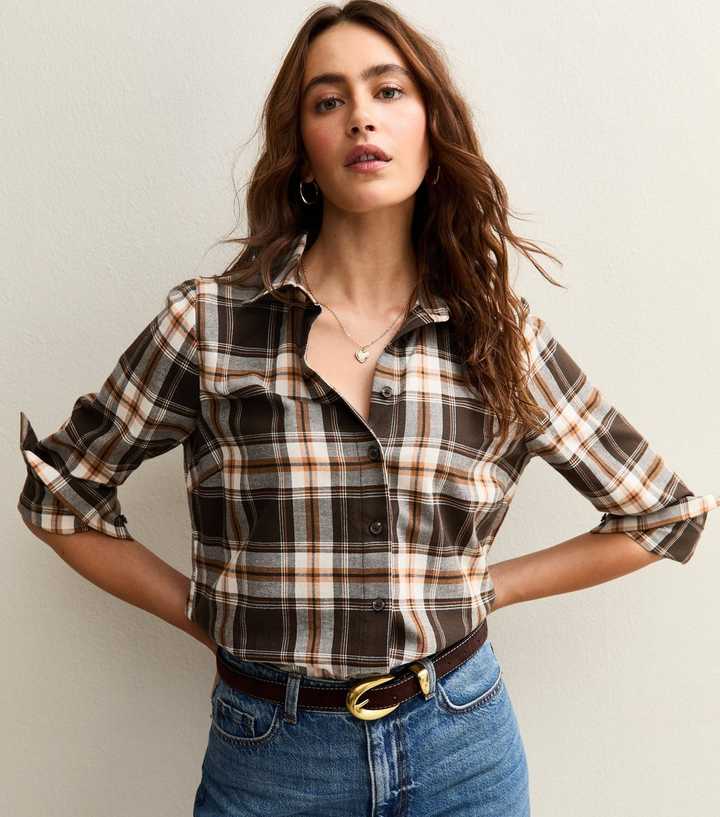 Brown Checked Long Sleeve Shirt