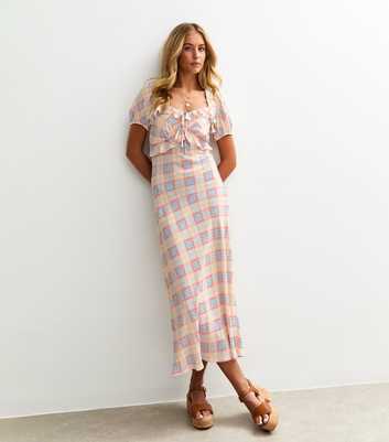 Tall Cream Checked Ruffle Trimmed Milkmaid Midi Dress