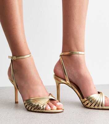 Gold Twisted Vamp Heel Sandals