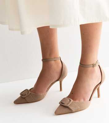 Light Brown Buckle Front Stiletto Open Court Shoes
