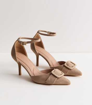Light Brown Buckle Front Stiletto Open Court Shoes