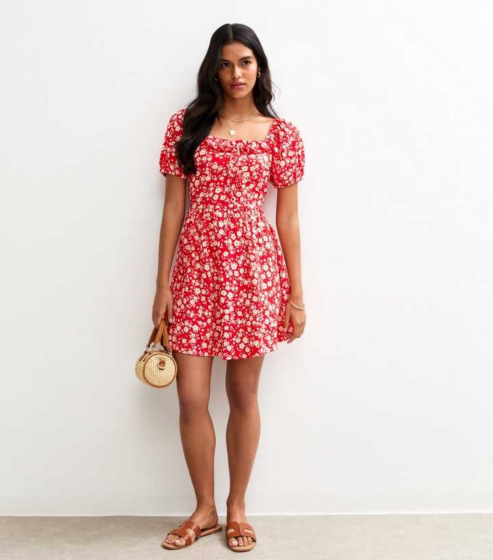 open lace back dress Red Strapless Mini Dress