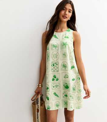Green Shell Print Mini Shift Dress