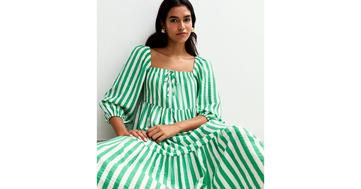 (4p. pack) Green/White Stripe V-Neck Printed Midi Dress - T-80 main image 0