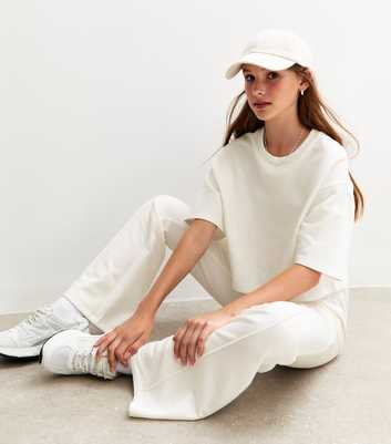 Girls Cream Seam Front Flared Joggers