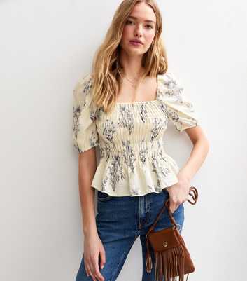 Off White Floral Print Milkmaid Top