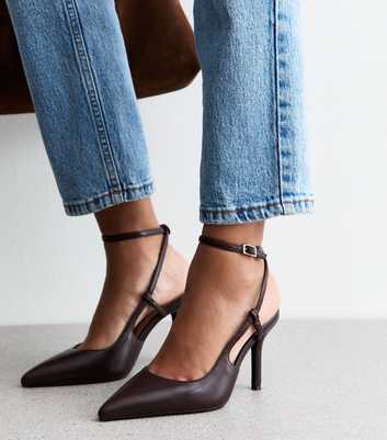 Dark Burgundy Faux Leather Cut Out Pointed Toe Slingback Pumps