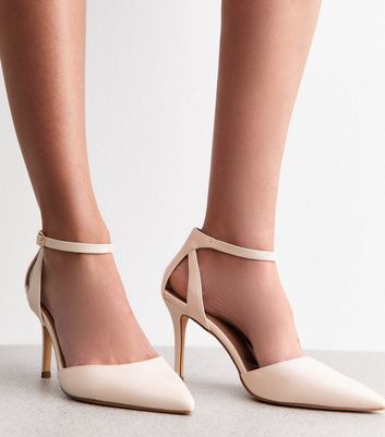 Wide Fit Off White Faux Patent Leather Pointed Toe Ankle Strap