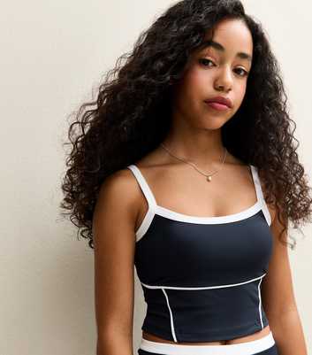Girls Navy Contrast Trim Cropped Cami Top