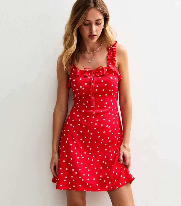 Red Spot Pattern Textured Cami Mini Dress | New Look