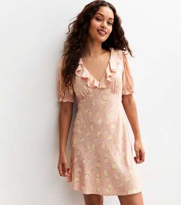 Petite Pink Floral Print Ruffle Mini Dress