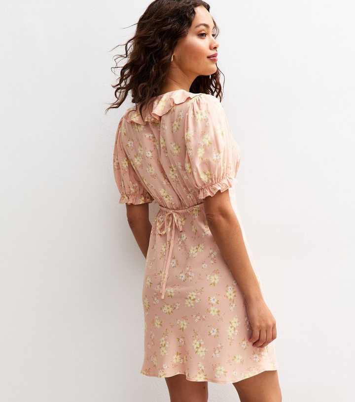 Petite Pink Floral Print Ruffle Mini Dress
