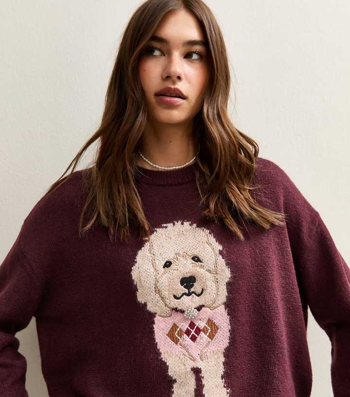 Burgundy Dog Illustration Jumper
