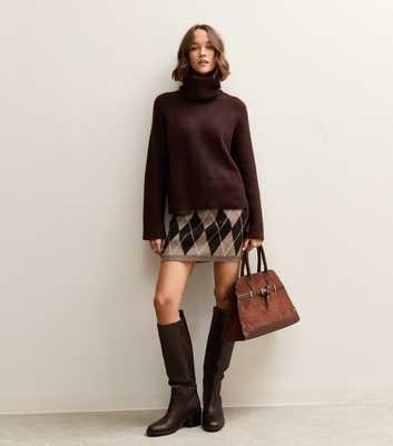 Brown Argyle Tube Mini Skirt