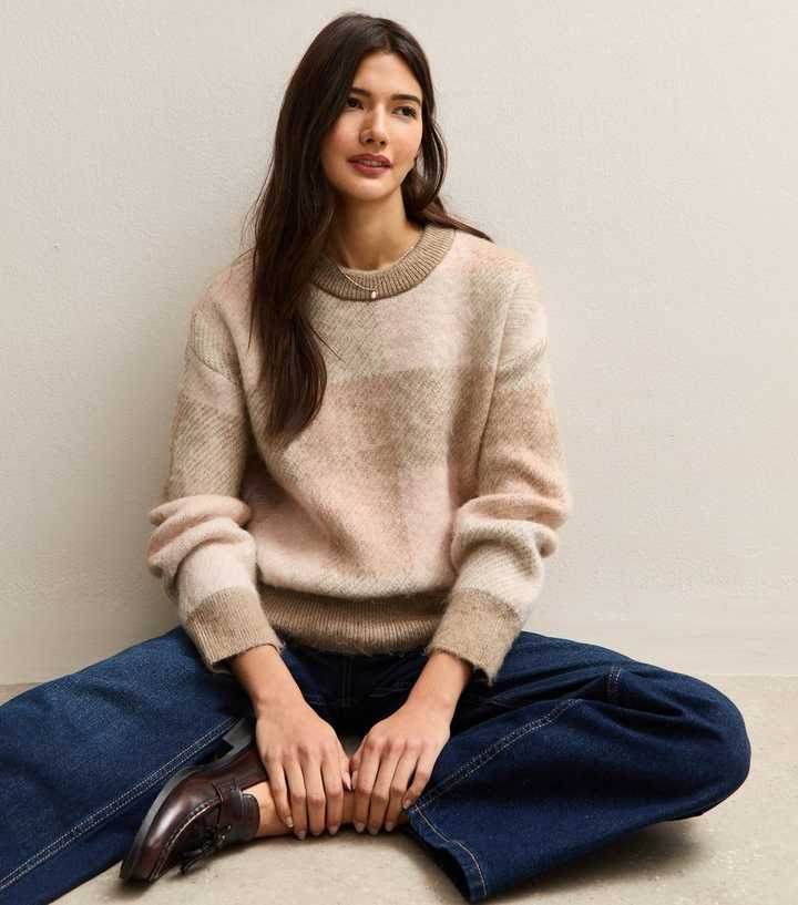 Pink Brushed Checked Jumper