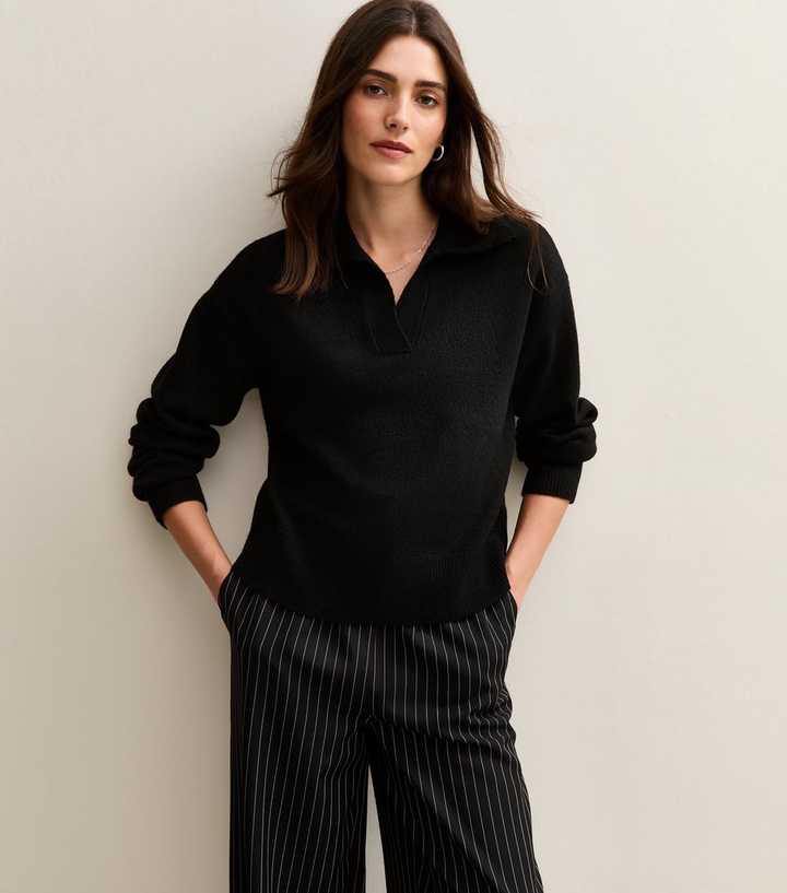 Black Midweight Knit Polo Jumper