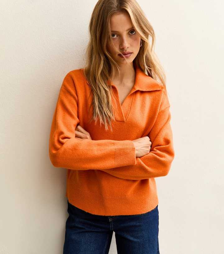 Orange Midweight Knit Polo Jumper