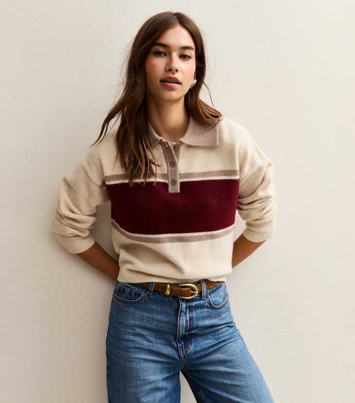 Cream Colour Block Button Up Polo Top