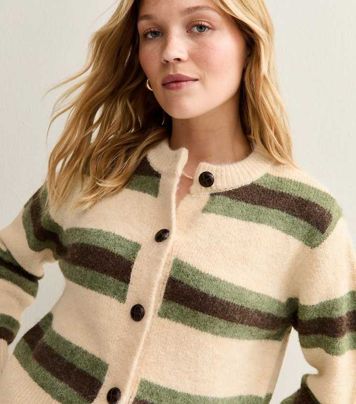 Cream Striped Long Sleeve Cardigan