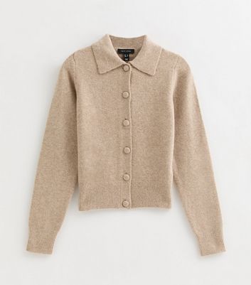Mink Midweight Knit Collared Cardigan | New Look