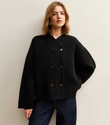 Black Double Breasted Button Front Cardigan