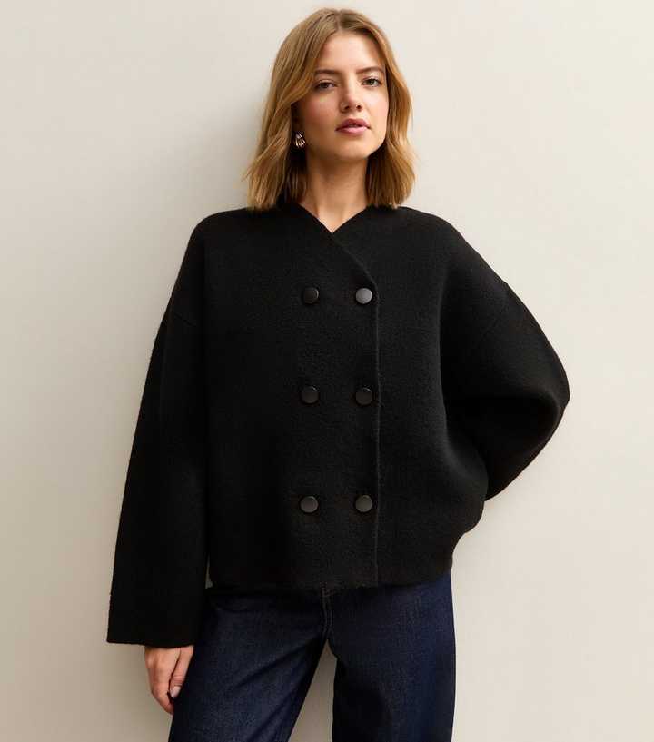 Black Double Breasted Button Front Cardigan