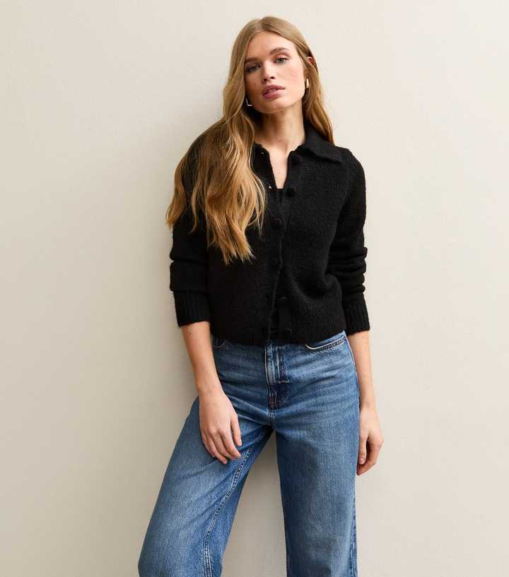 Black Faux Fur Collar Cardigan